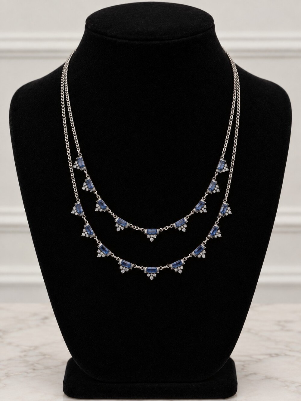 Chloe + Isabel Double-Strand Blue & Clear Crystal Statement Necklace